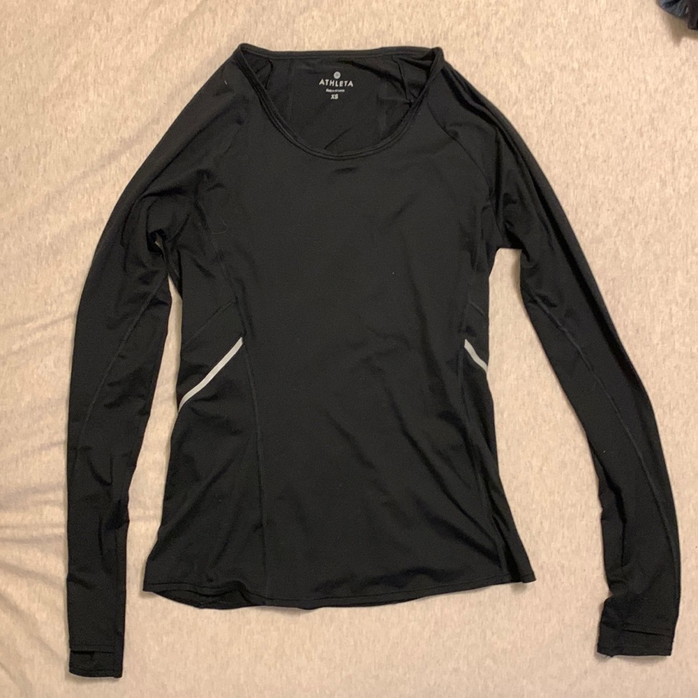 Athleta black running long sleeve with reflective stripe, XS